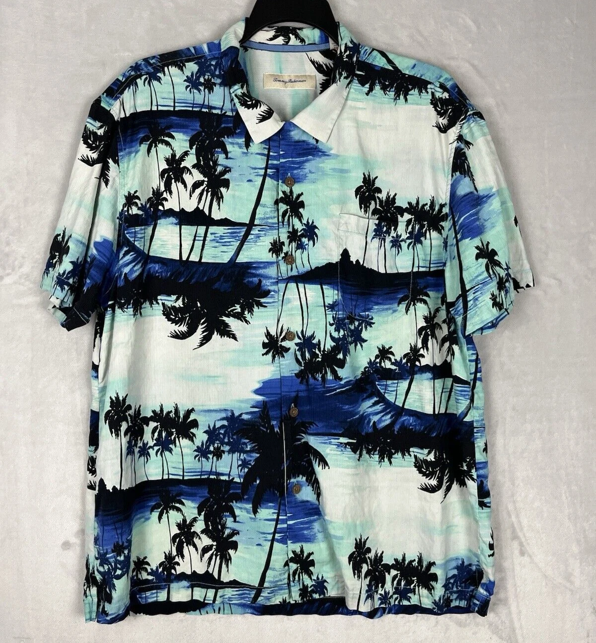 Tommy Bahama Shirt Men XXL Multicolor Hawaiian Silk Wooden Button All Over Print