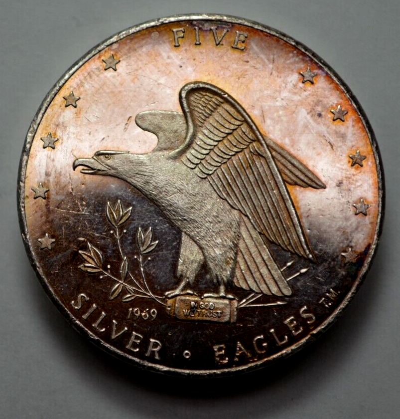1969 5 oz 999 Silver Round FIVE Silver Eagles Nest Foster Walla