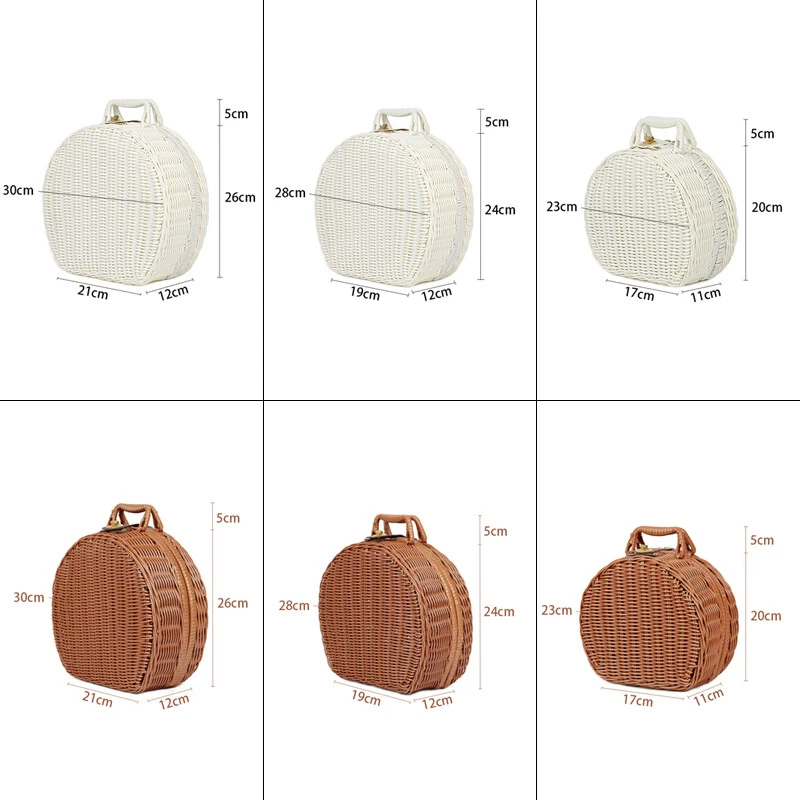Circular Rattan Storage Box Handbag Gift Packaging Retro Woven Rattan Suitcase - Image 3 of 4