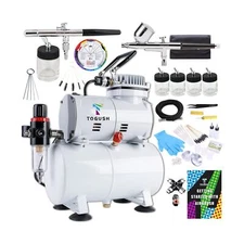 T TOGUSH Air Compressor Kit with 2 Airbrushes Cleaning Airbrush Kit Double Ac...