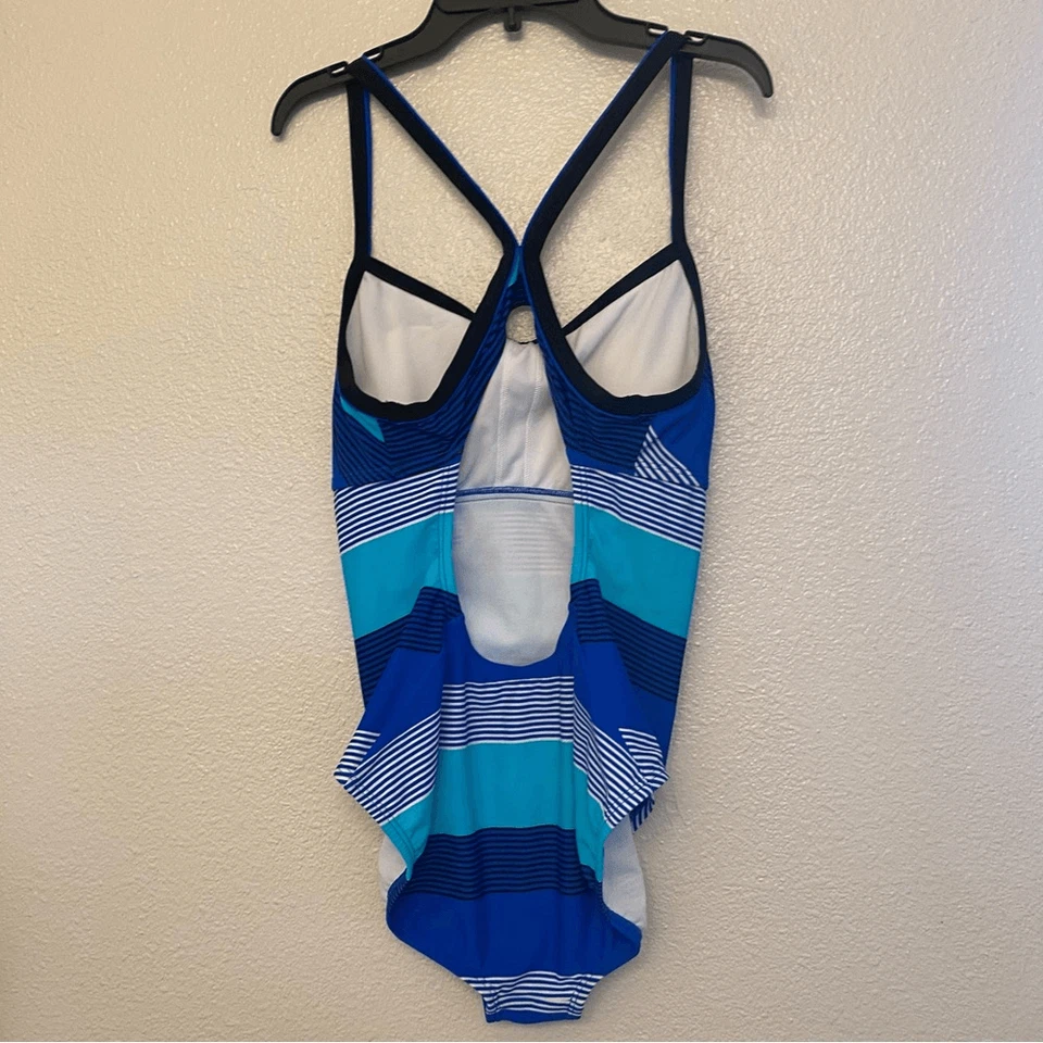 Nike Rayas Azul Marino Cruz Espalda Una Pieza Traje de Baño Traje de Baño 14 Foto 3 de 4