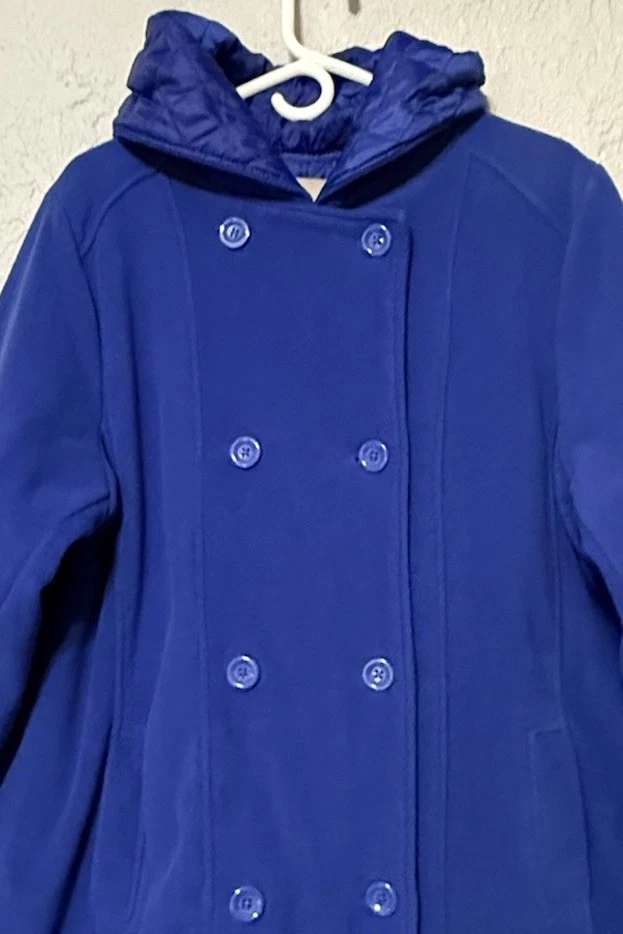 Abrigo con Capucha Woman Within Azul Chaquetón Doble Pecho Chaqueta Forrada Acolchada 24W Foto 2 de 4