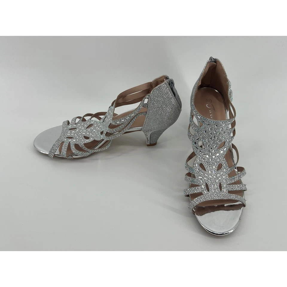 Tacones en jaula Forever Sparkling plateados brillantes estrás para mujer talla 10 Foto 3 de 4