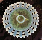 VTG Fenton Green Vaseline Uranium Glass Basket Weave Candle Holder