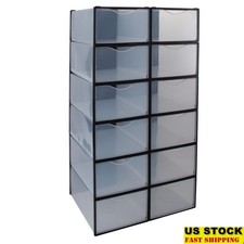 Stackable Shoe Storage Boxes Set of 12 Clear Plastic Drop Front Easy Access New
