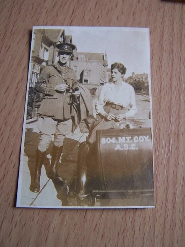 WW1 Military Soldier in Uniform Motorbike & Sidecar Vintage Photo HN 882 ASC