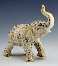 🦋 MINT HEREND Guild Asian Elephant 24k Gold Fishnet Figurine