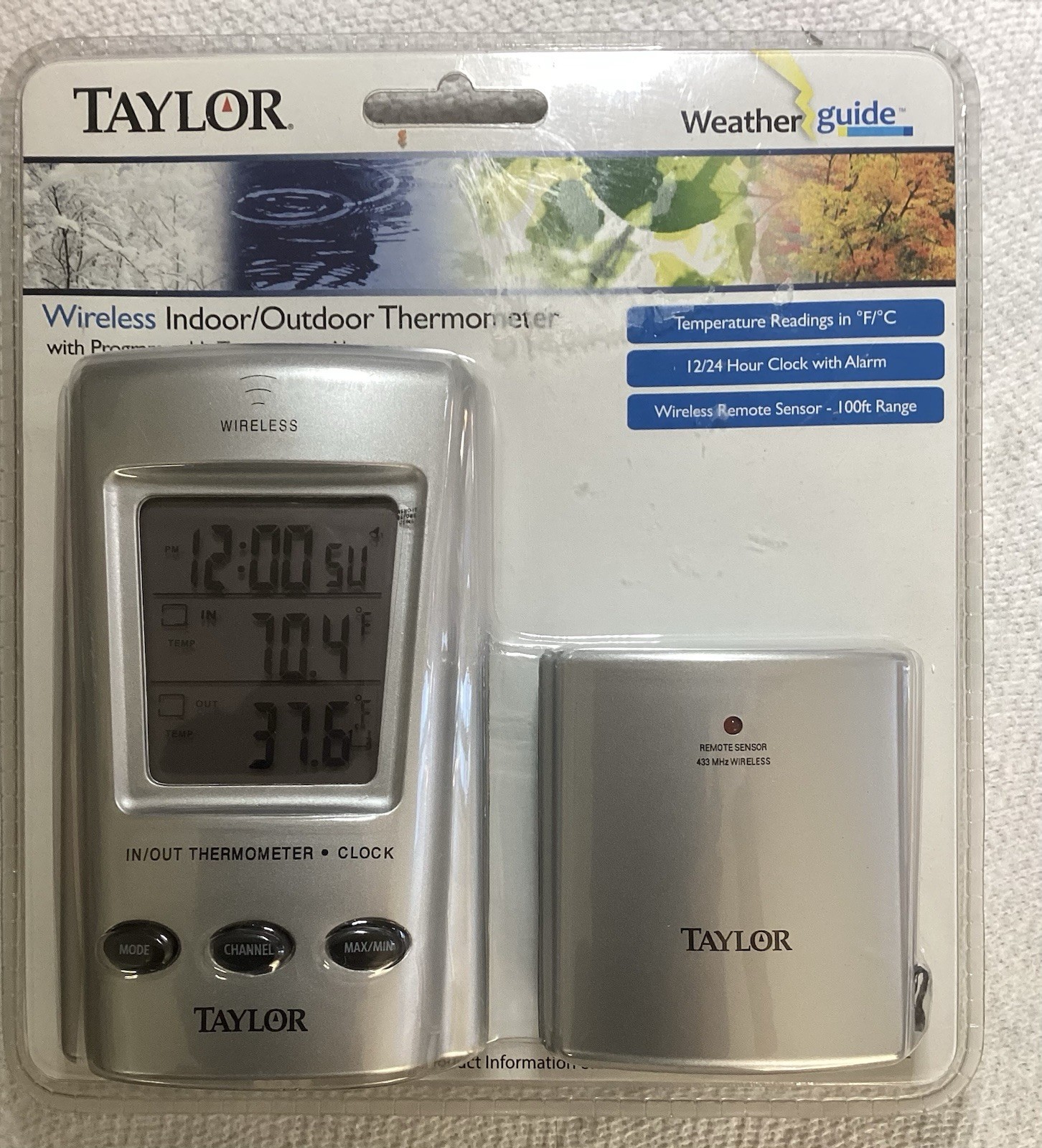 Taylor Wireless Indoor/outdoor Thermometer With Clock & Remo