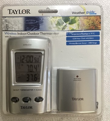 Taylor Wireless Indoor/outdoor Thermometer With Clock & Remote Sensor New