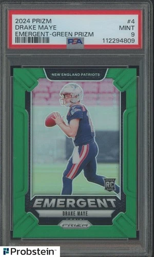 2024 Panini Green Prizm Emergent #4 Drake Maye Patriots RC Rookie PSA 9
