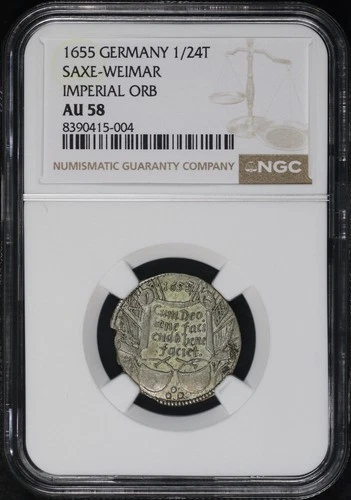 1655 German States Saxe-Weimar Silver Imperial Orb 1/24 Thaler KM#40 NGC AU-58