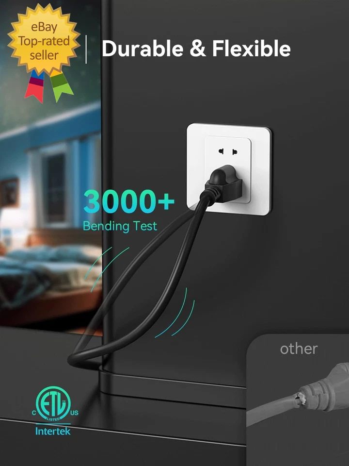 PLUGTUL 3 FT Extension Cord, Short Power Cord, Black Indoor/Outdoor 16 Gauge 3 P - Image 4 of 4