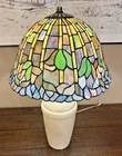 Large Vintage Tiffany Style Stained Glass Lamp Shade Floral Scallop Blue Yellow