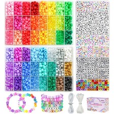 4200 Pcs Pony Beads Kit - 48 Colors Rainbow Candy  Letter Beads