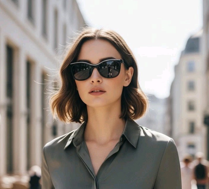 Chanel CC Crystal Trim Logo Quilted Black Frame Fashion Cat Eye