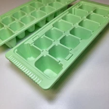 Set of 2 Vintage Green Plastic Ice Cube Maker Trays Square Cubes