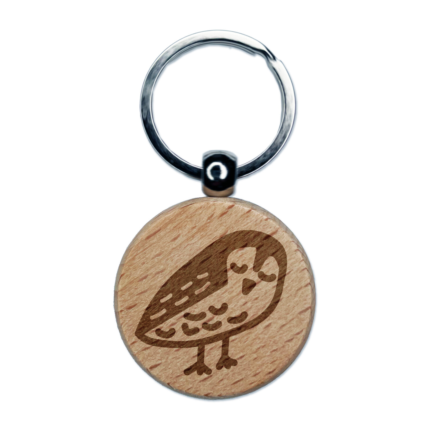 Sweet Owl Doodle Engraved Wood Round Keychain Tag Charm