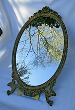 Vintage Ormolu or Rococo Style Gilt Oval and Hinge Framed Dressing Table Mirror