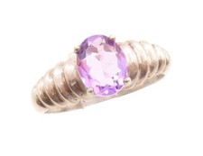 925 Sterling Silver Vintage Ring Dark Tone Grooved Oval Amethyst Sz 10 RG31541