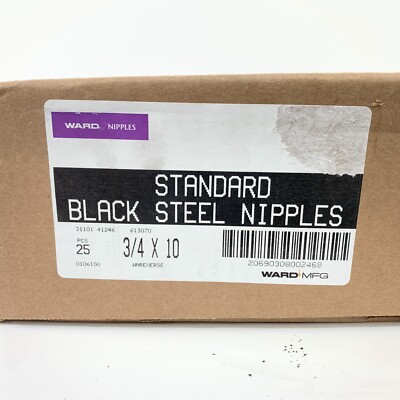 Ward 0106100 3/4'' x 10'' Black Steel Pipe Nipple 25 Pack Sch 40 Std