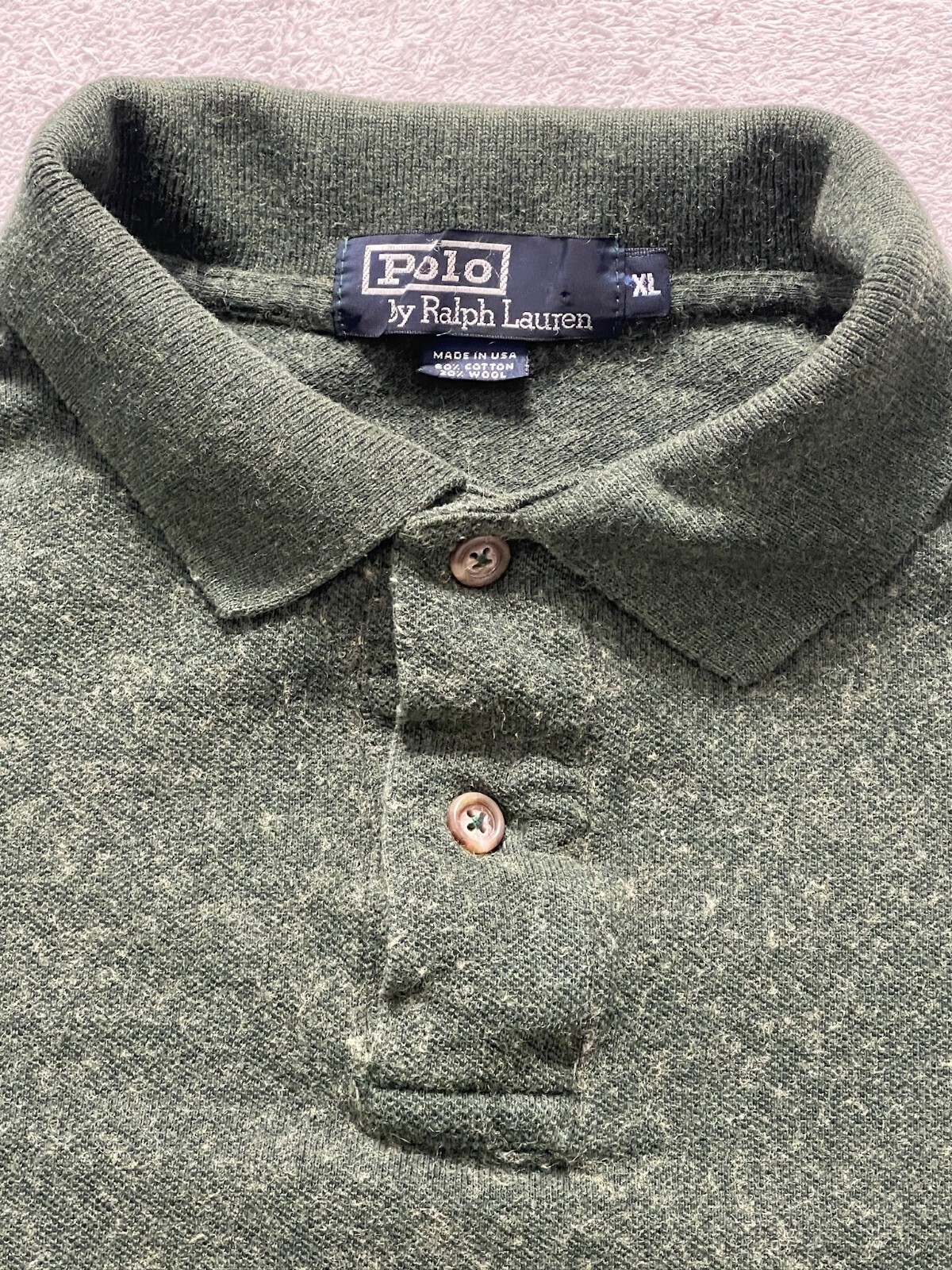 Polo Ralph Lauren camicia uomo taglia Xl verde pony slim manica lunga cotone testurizzato