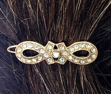 Vintage Art Deco Barrette Rhinestone Gold Tone Metal Timeless