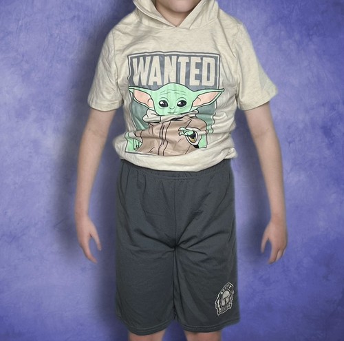 Kids Baby Yoda T Hooded Shirt And Shorts Set Mandalorian Star Wars Size 10(Med) - Picture 2 of 10
