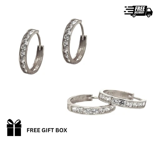 14K White Gold Huggie Hoop Earrings - Picture 1 of 1