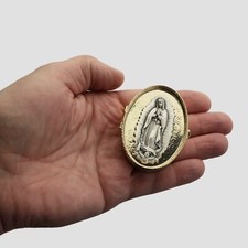 Our Lady of Guadalupe Gold-Tone Oval Rosary Box/Pill Box Made in Italy