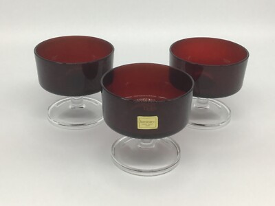 3 Ruby Red Dessert Glasses Sherbet Cup Luminarc Made in France