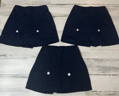 3 Girls Navy Blue Austin Skort Skirt Uniform Sz 5 Flower  Accents Elastic Waist