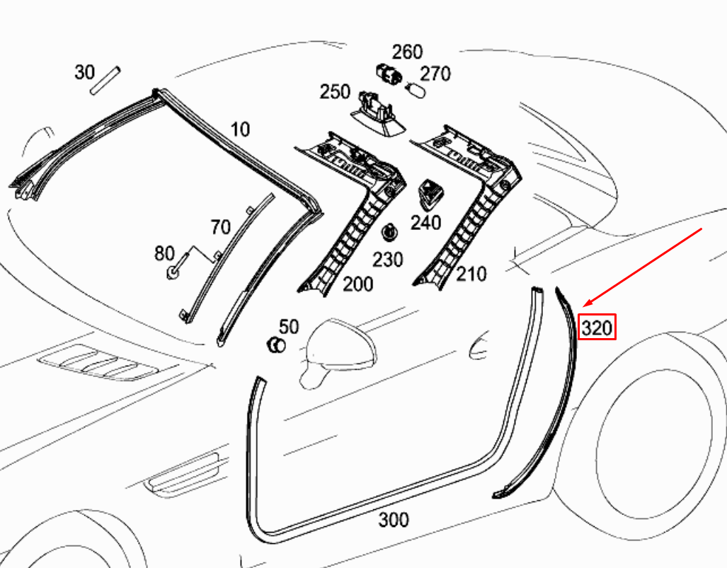 Mercedes-Benz SLK R172 B Column Right Sealing Genuine A1726310298 