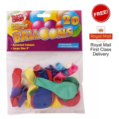 PARTY CRAZY 20 x Large Party Balloons in Assorted Colours - Helium Quality - 9" Balloons