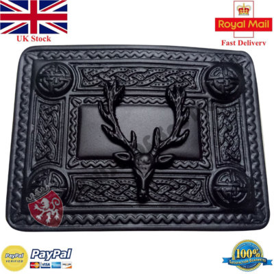 HS Scottish Kilt Gürtelschnalle Hirschkopf Celtic 4 Demo Jet Black Kilts Buckles