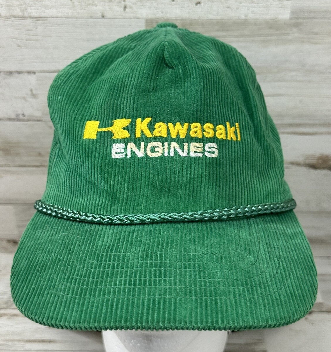 Kawasaki Engines Vintage Adjustable Corduroy Green Hat Cap