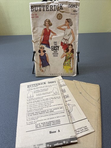 UNCUT Vintage 1969 Butterick 5687 Sz 16 Bust 38 Easy Tank Top Sleeveless Blouse - Picture 3 of 12
