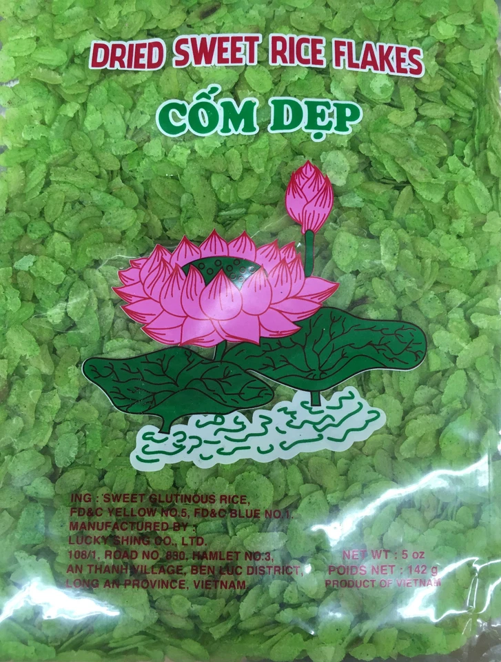 QUANG TRI/LUCKY/SWORDFISH/3MIEN/KOI'S/NEWTOWN Green Glutinous Rice Flakes 5, 7, 10 or 12oz Sweet rice flakes, Tapioca, White