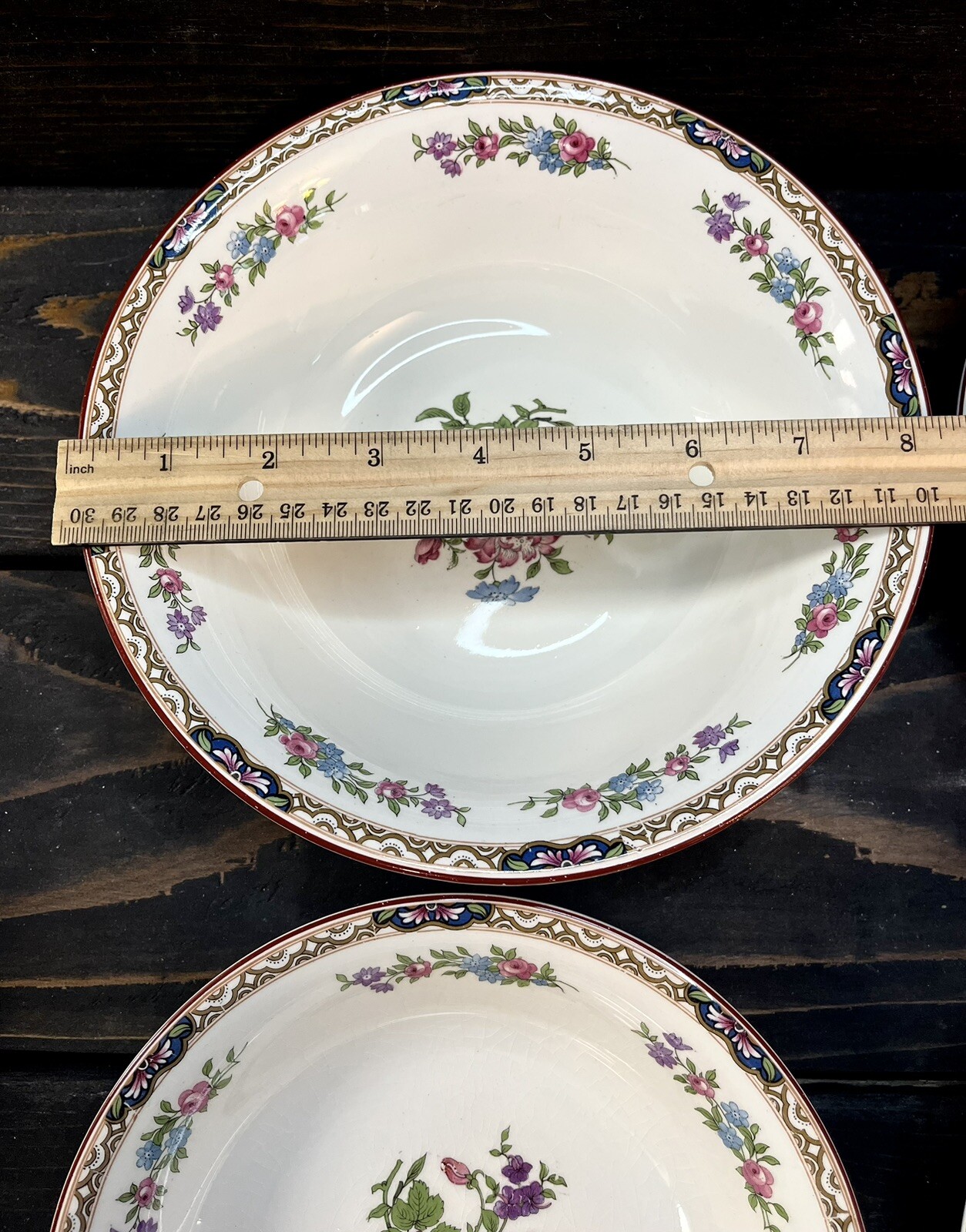 J&G Meakin Chatsworth China Set 14 Pieces Multicolored Floral Burgundy Rim