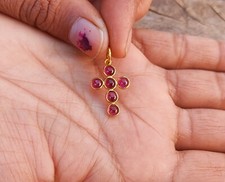 Natural Red Garnet Charm Pendant- 18K Solid Yellow Gold Handmade Necklace