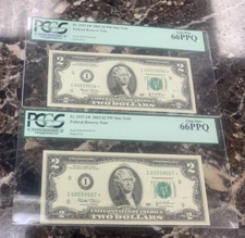 (2) FR. 1937-I* 2003 $2 FW * STAR FRN ~ MINNEAPOLIS ~ PCGS 66PPQ ~ CONSECUTIVE