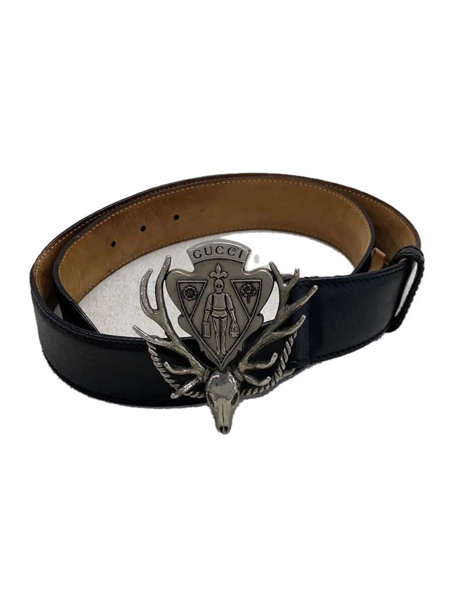 GUCCI Ceintures Cerf Crest Boucle Cuir Noir Homme 181406 1766 Occasion