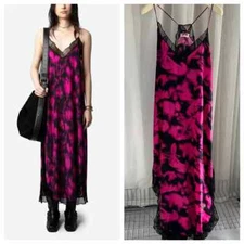 Women Zadig & Voltaire V-Neck Silk Lace Backless Slip Maxi Suspende Dress S M L