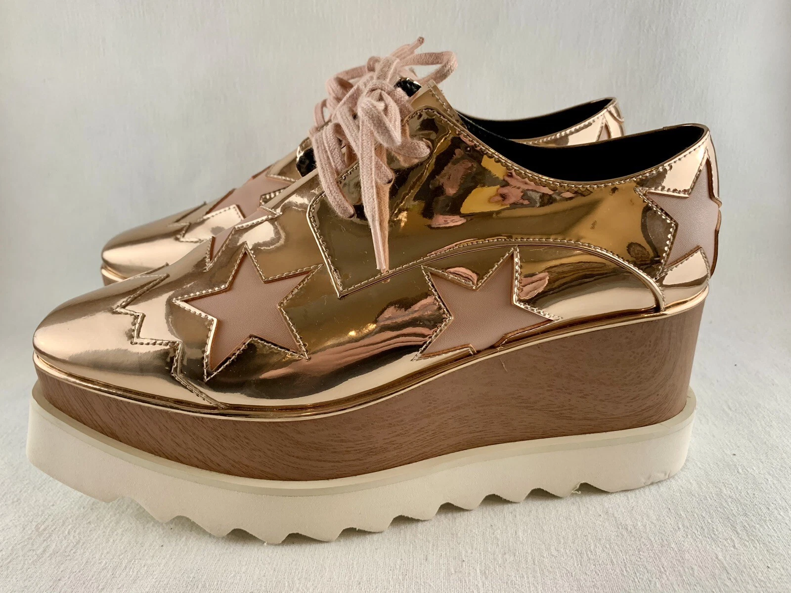 Strumen To Marino Women's EU 37 Gold Faux Leather Stars Platform Oxford Shoe