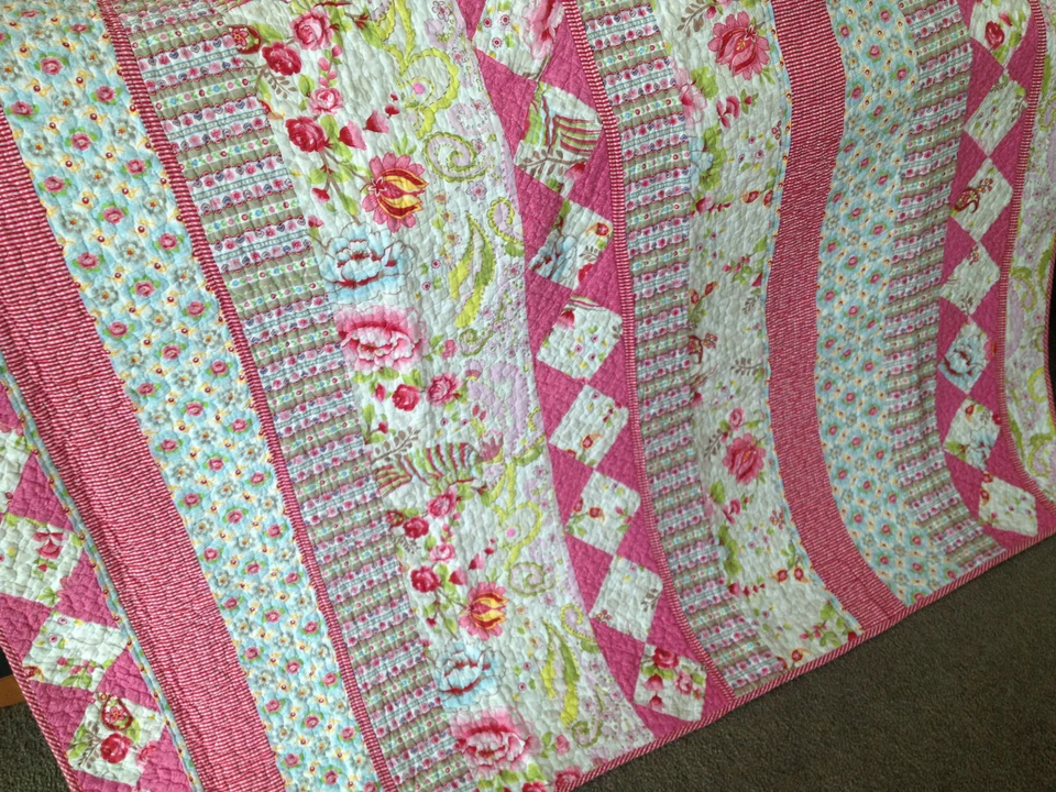 Pretty Pink Florals Stella Quilted Cotton Sofa Chair Bedroom Throw Blanket - image 2 of 4