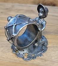 Antique Unmarked Victorian Silver-Plated Figural Napkin Ring with Drum