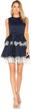 Alexis Desiree Tiered Lace-Trim Dress Navy Blue Sleeveless Fit Flare S $495