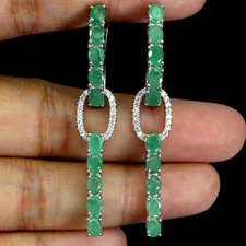 925 Sterling Silver Earrings Oval Emerald 4x3mm Natural Gemstone Jewelry