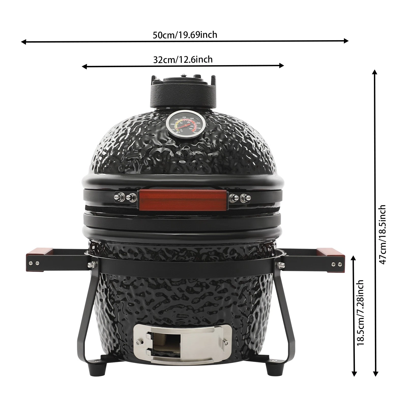 13" Ceramic Charcoal BBQ Grill Outdoor Portable Barbecue Grill Smoker With Gauge