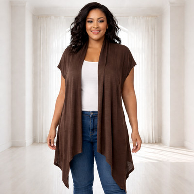 NWT BCX Cardigan Large Brown Rayon Lightweight Open Front Dipped Hem Minimalist