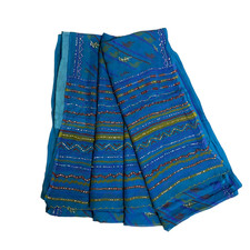 Blue Saree Women Wrap Dress Floral Craft Fabric Used Indian Vintage Sari Fabric